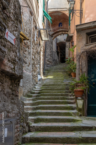VERNAZZA, LIGURIA/ITALY - APRIL 20 : Street scene of Vernazza Liguria Italy on April 20, 2019