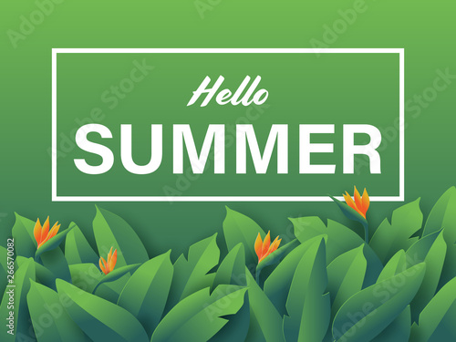 Greenery background with tropical exotic flower bird of paradise