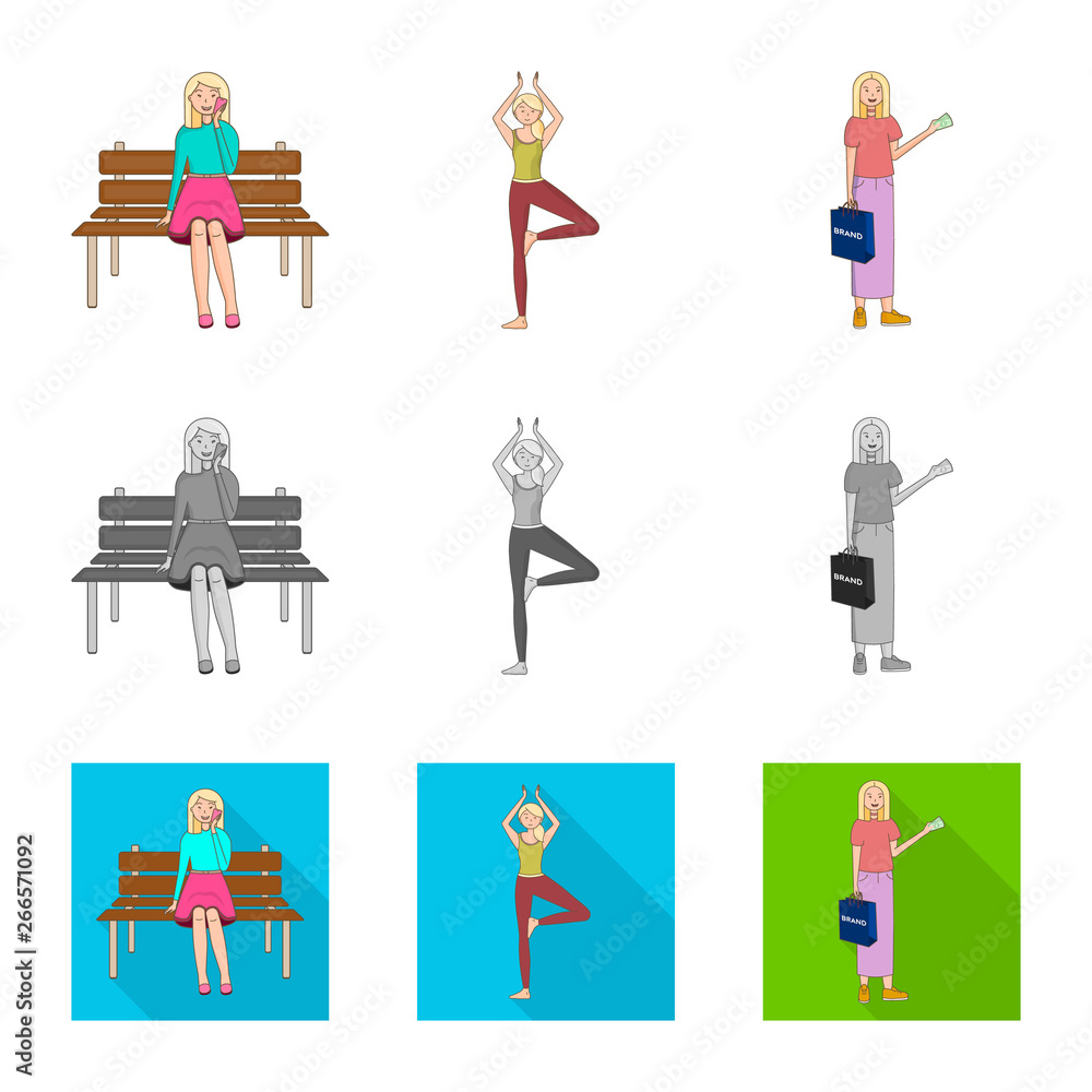 Vector design of posture and mood icon. Collection of posture and female vector icon for stock. Vector design of posture and mood icon. Collection of posture and female vector icon for stock.