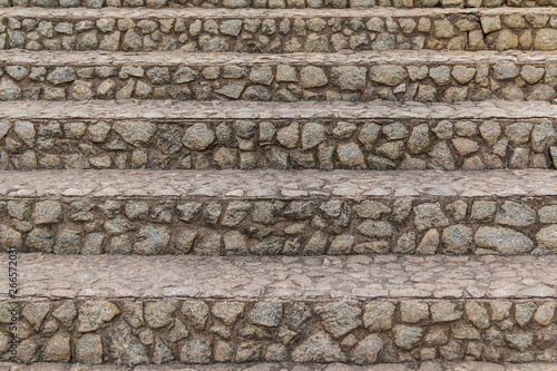 A rough stone stairs on the Montjuic Cemetery front view closeup, Barcelona, Catalonia, Spain