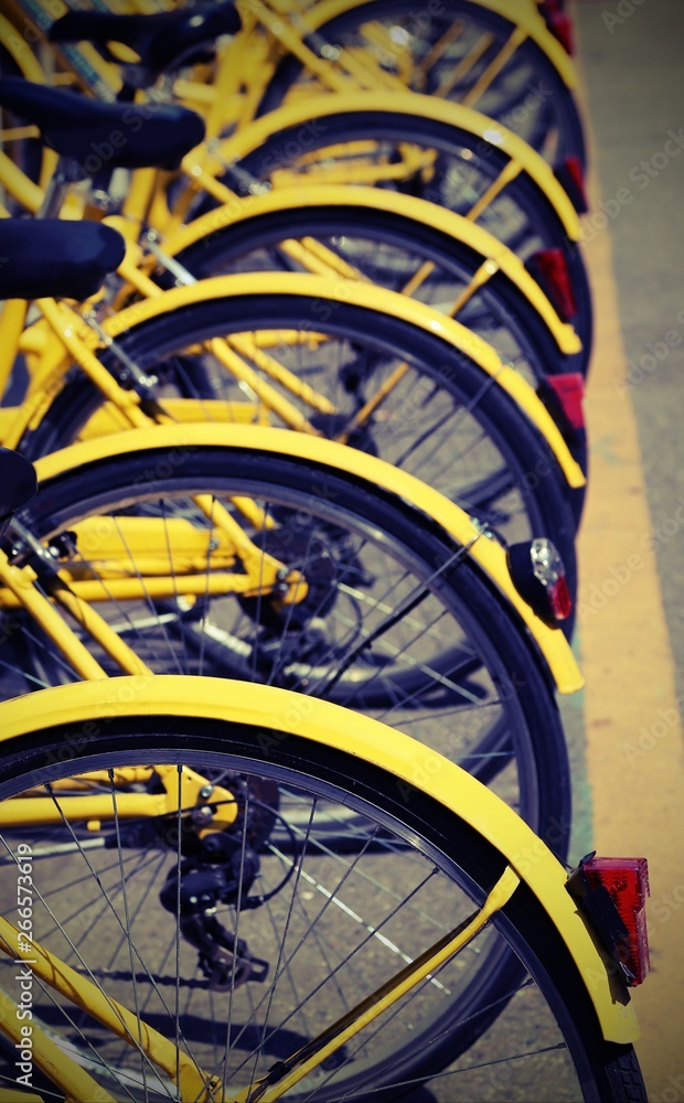 many parked bikes of the sharing bike system in the city many parked bikes of the sharing bike system in the city