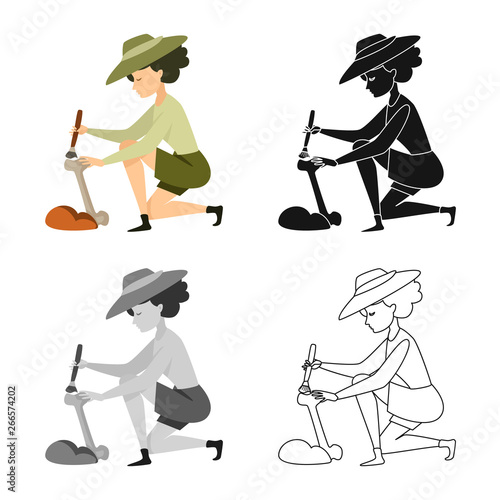 Vector illustration of archaeologist  and girl icon. Set of archaeologist  and pit stock vector illustration.