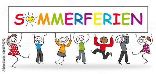 Schüler halten Banner mit der Aufschrift SOMMERFERIEN
