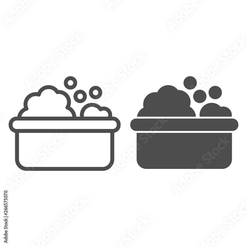 Baby bath line and glyph icon. Kid bathtime vector illustration isolated on white. Soapy bath outline style design, designed for web and app. Eps 10.