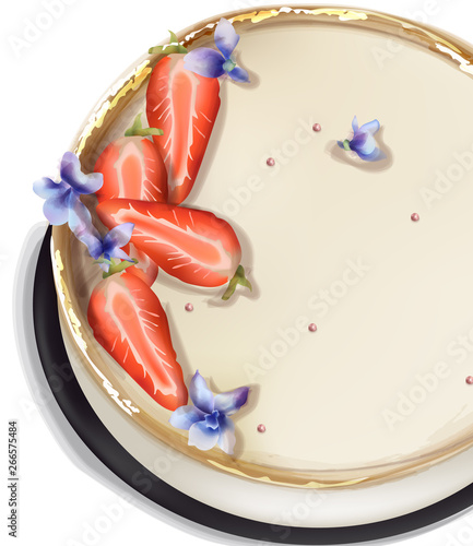 Happy birthday cake Vector watercolor. Sweet delicious dessert cards