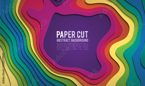 Colorful paper cutout. Paper cut banner concept. Paper carve blue gradient for card poster brochure flyer design in blue colors. 3d abstract background