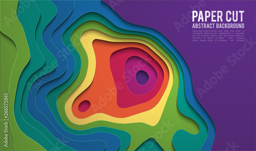 Colorful paper cutout. Paper cut banner concept. Paper carve blue gradient for card poster brochure flyer design in blue colors. 3d abstract background