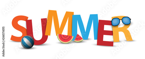 3D summer banner logo or label design, vector illustration