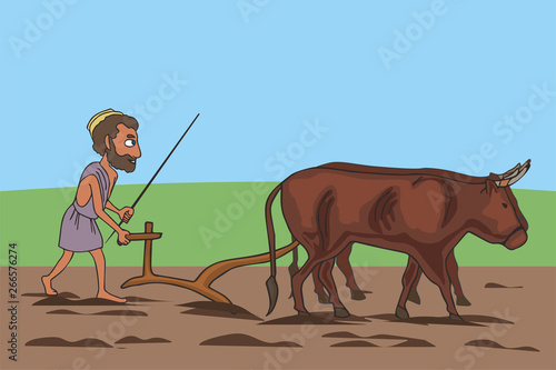plowman and oxen team