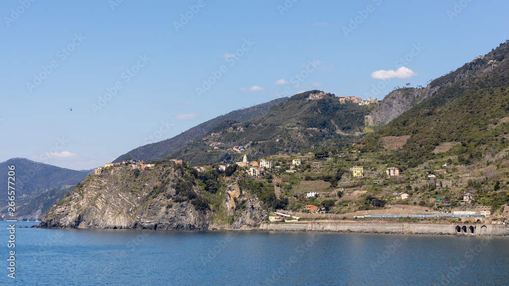 CORNIGLIA, LIGURIA/ITALY  - APRIL 20 : View of the coastline at Corniglia Liguria Italy on April 20, 2019.