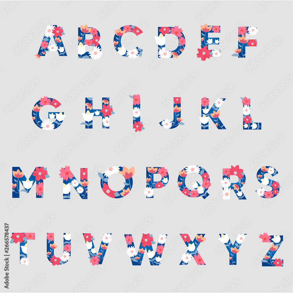 Fototapeta premium Flower Alphabet for mother's day, women's day, flower shops adversartsing and logos.
