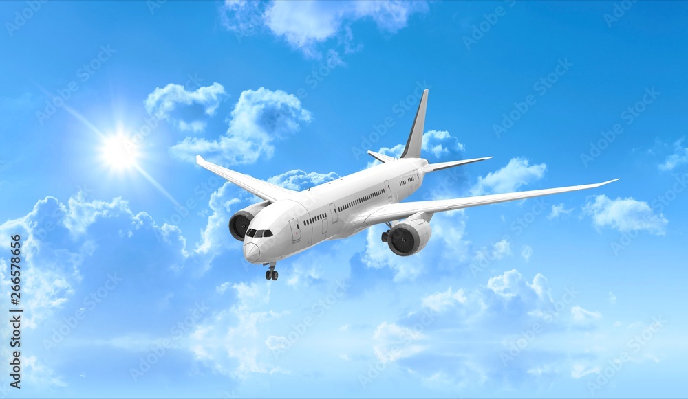 Airplane isolated on Sky 3D Rendering