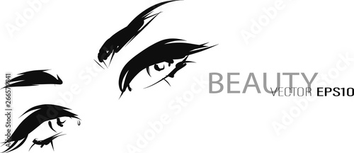 Beautiful women's eyes with black eyeliner. Hand-drawn illustration. Beauty industry, make-up