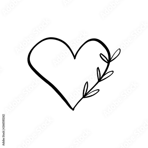 Floral line heart logo minimalistic vector clip art. Design element for florist, flower shop, cosmetics products and more