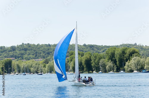 Sailing boats on the Lake Maggiore in a sunny day