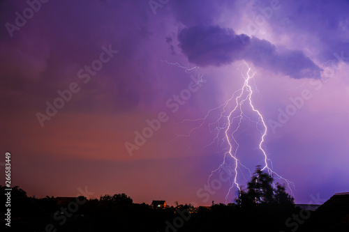 Thunder, lightning and storm in dark night sky
