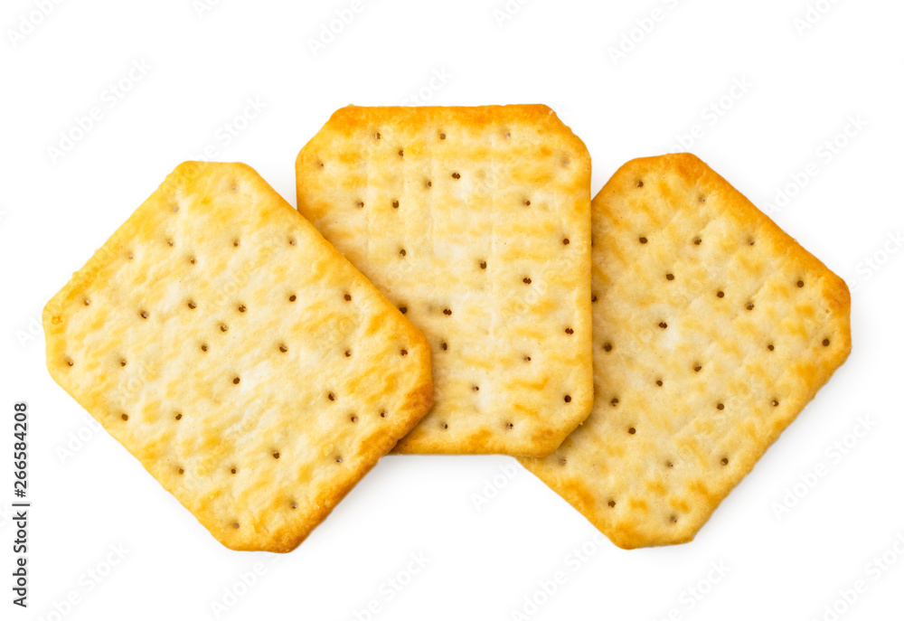 Three cracker cookies on a white background. The form of the top. Three cracker cookies on a white background. The form of the top.