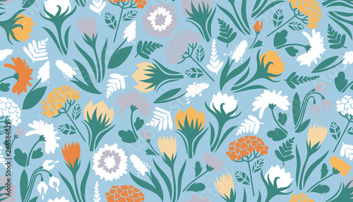 Seamless pattern with flowers. Cute texture for the design of surfaces. Vector illustration.