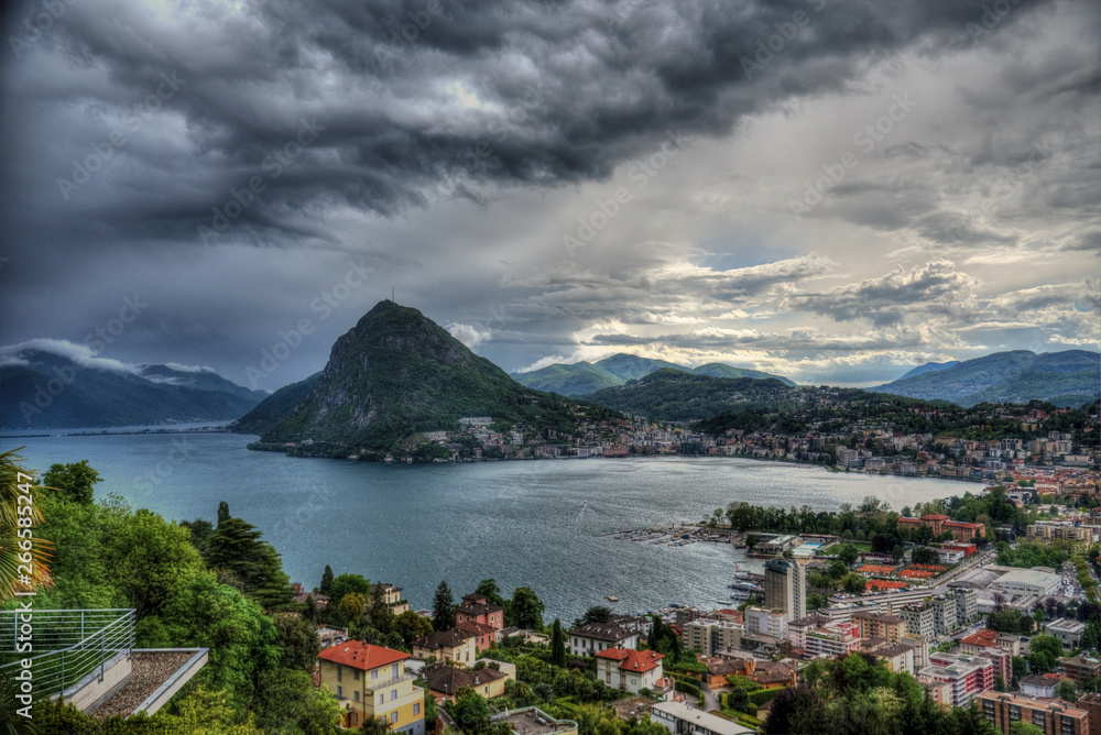 Storm approaching at the lake of Lugano. Switzerland