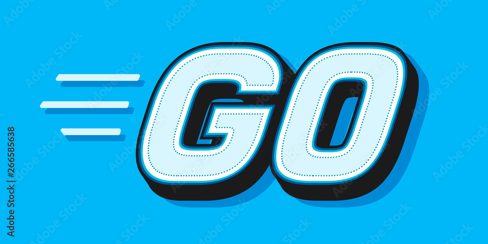 GO white word text on blue background as motivational message banner. Vector illustration. GO white word text on blue background as motivational message banner. Vector illustration.