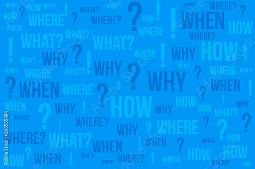 Question mark - Questions whose answers are considered basic in information gathering or problem solving, word cloud background