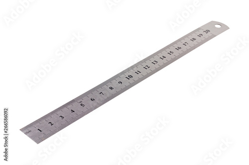 Single metal ruler with digits and scale isolated on white background. Clipping path