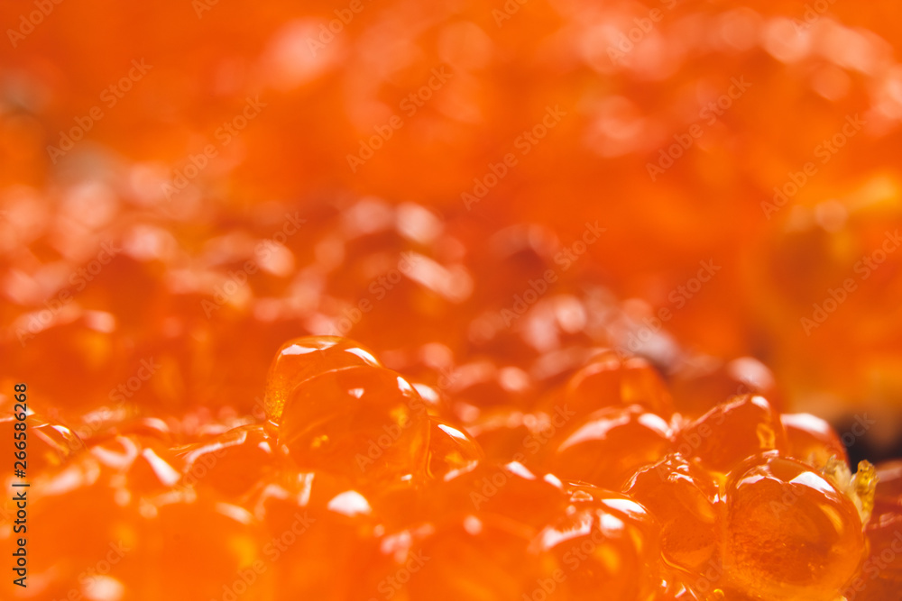 Macro photo of red caviar on a white and rye bread sandwich Macro photo of red caviar on a white and rye bread sandwich