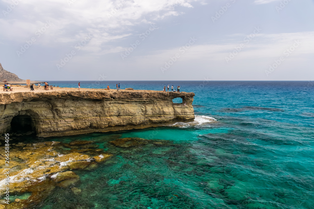 CYPRUS, AYIA NAPA - MAY 11/2018: Tourists visited one of the most popular sights - Sea Caves