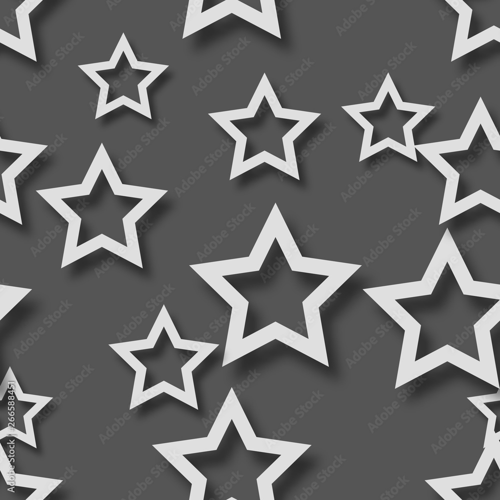 Abstract seamless pattern of randomly arranged white stars with soft shadows on black background Abstract seamless pattern of randomly arranged white stars with soft shadows on black background