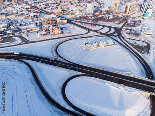 Aerial shot of road and car...