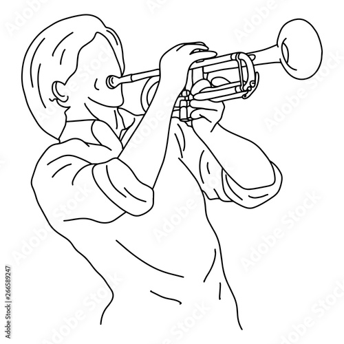 man playing trumpet vector illustration sketch doodle hand drawn with black lines isolated on white background