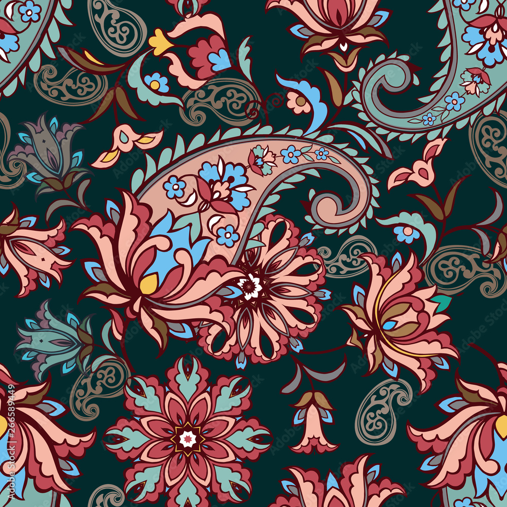 Fantastic floral seamless pattern with paisley Fantastic floral seamless pattern with paisley