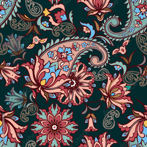 Fantastic floral seamless pattern with paisley