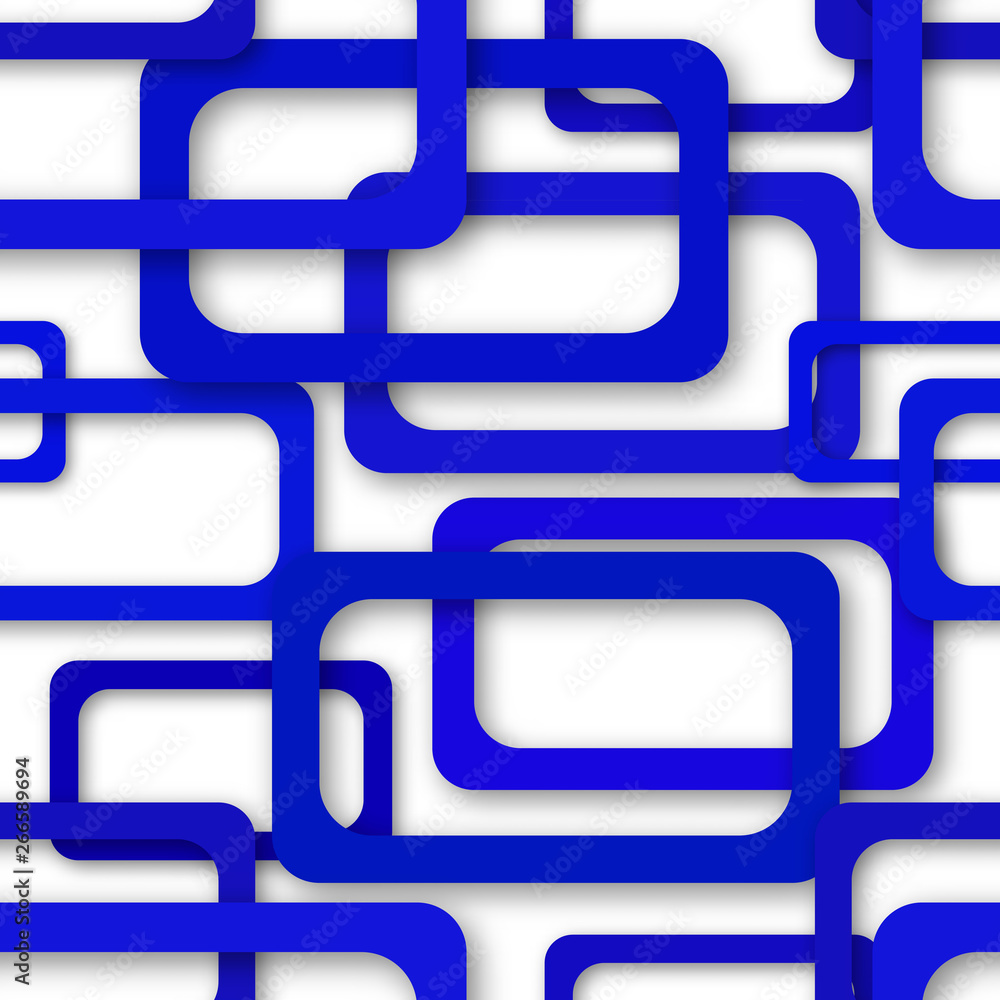Abstract seamless pattern of randomly arranged blue rectangle frames with soft shadows on white background Abstract seamless pattern of randomly arranged blue rectangle frames with soft shadows on white background