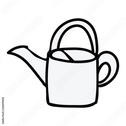 Cute watering can lineart cartoon vector illustration motif set. Hand drawn for domestic gardening blog icons. Botanical equipment graphics. Monochrome horticulture web buttons.