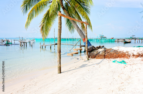 Wooden swings on the Starfish ( Rach Vem ) beach in Phu Quoc island, Vietnam