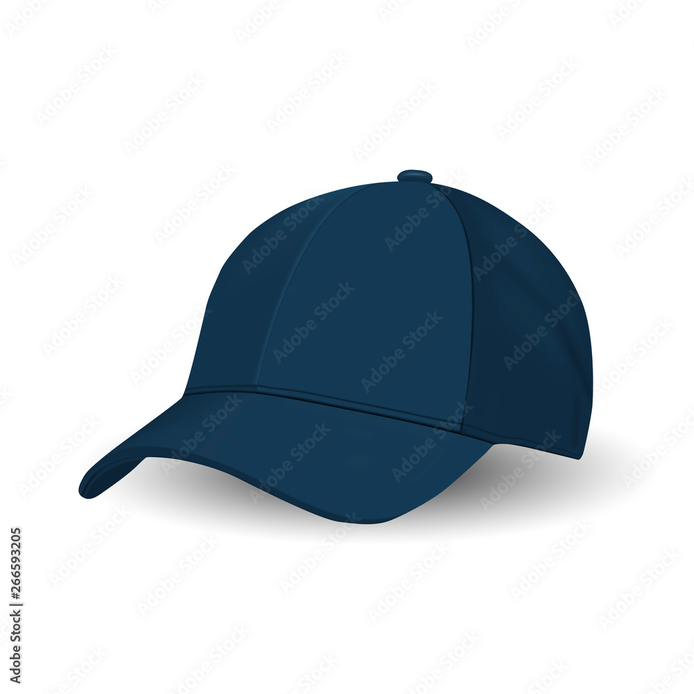 Blue Baseball Cap Sport Hat Vector Template. Front View Uniform Blank. Modern Casual Textile Collection. Cotton Men Accessory Mockup for Corporate Advertise. Teenager Baseball Hat. Stock Vektorgrafik ...
