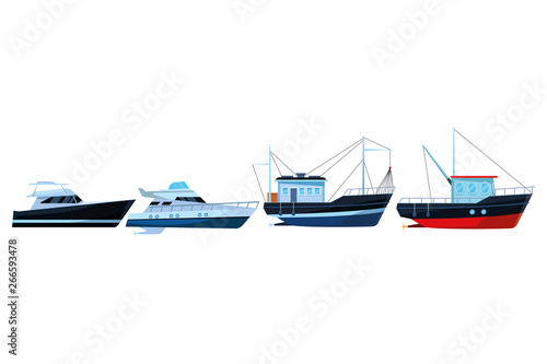 Fishing boat sea travel and yatch pair