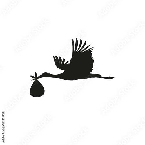 The stork carries the baby. Simple flat vector illustration