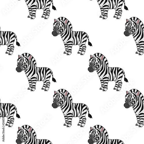 Happy zebra. Colored seamless pattern with cute cartoon character. Simple flat vector illustration isolated on white background. Design wallpaper  fabric  wrapping paper  covers  websites.