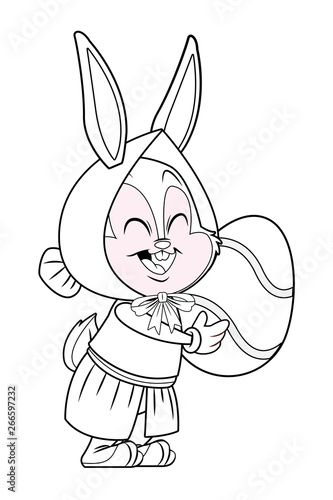 Cute easter bunny celebration holding egg black and white