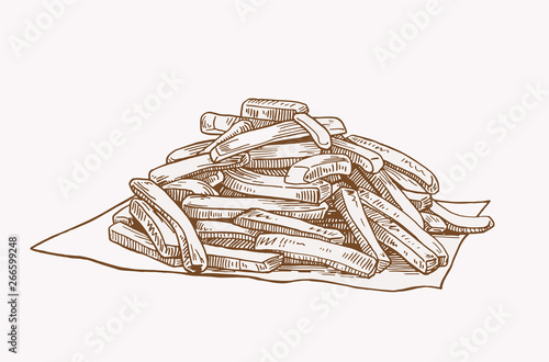Graphical vintage sketch of French fries , vector illustration ,fast-food