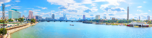 Beautiful Cairo panorama, view on the bridge over the Nile and the Cairo TV Tower © AlexAnton