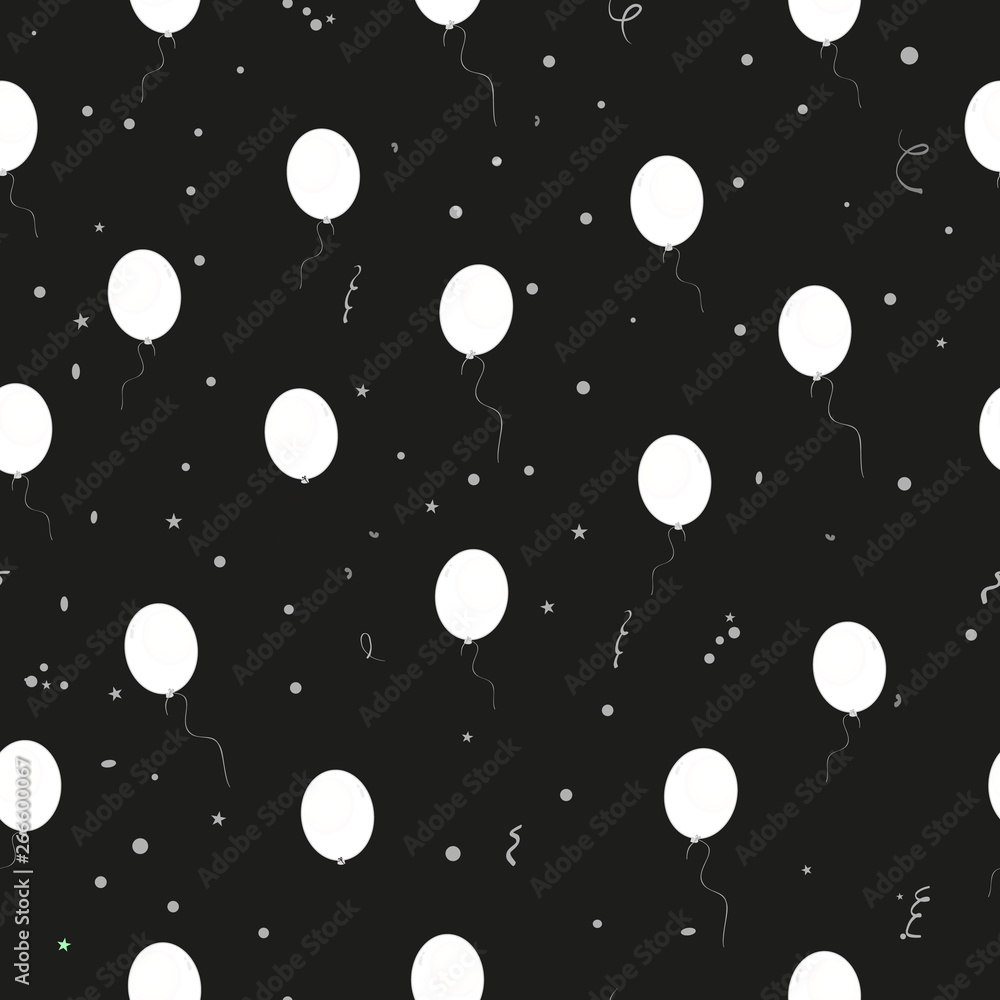 White balloons with black background seamless pattern