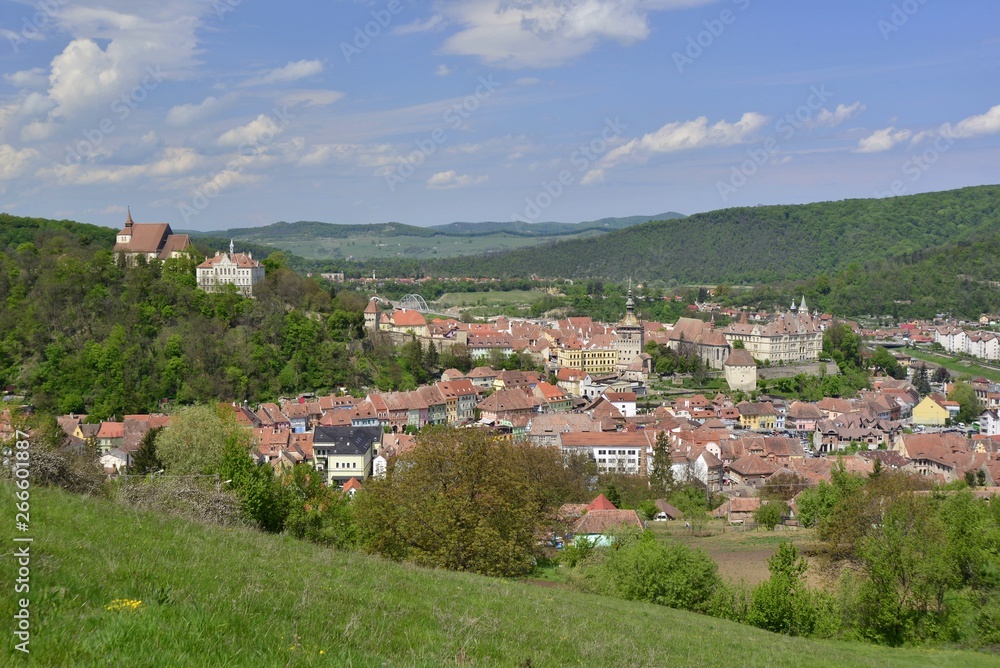 Sighisoara, Transylvania; General view of town in spring .