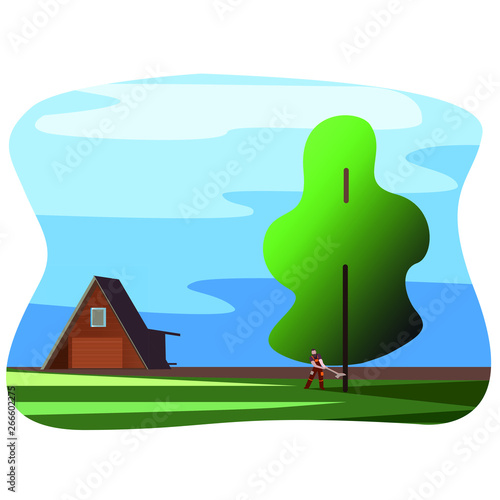 cutting down trees in the suburban area