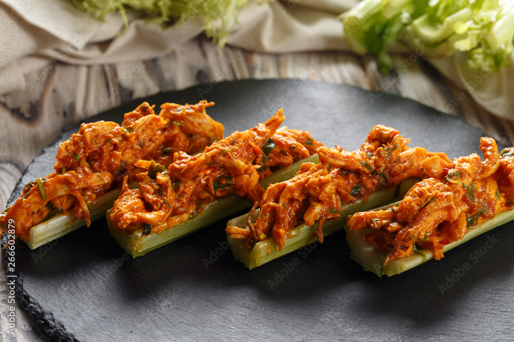 Celery with chicken in tomato sauce Celery with chicken in tomato sauce
