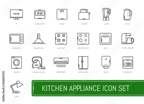 Kitchen appliance icons set. Template for your design works. Vector illustration.
