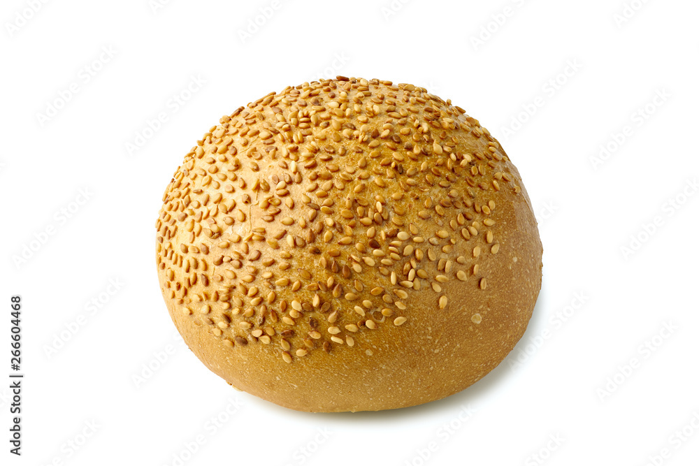 Bun for burger with sesame seeds on white Bun for burger with sesame seeds on white