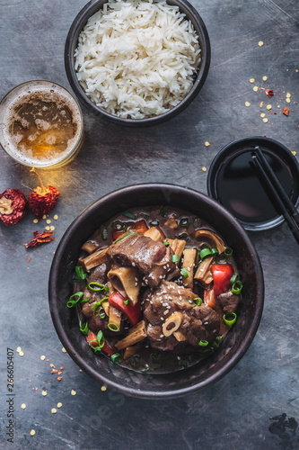 Dongshan lamb stew in a pot, flat lay